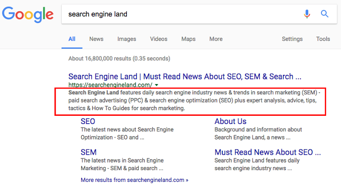 Google Meta Description Example